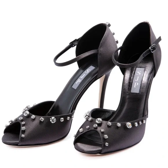 SJP by Sarah Jessica Parker Major 100mm Charcoal Satin Sandals - Picture 2 of 6